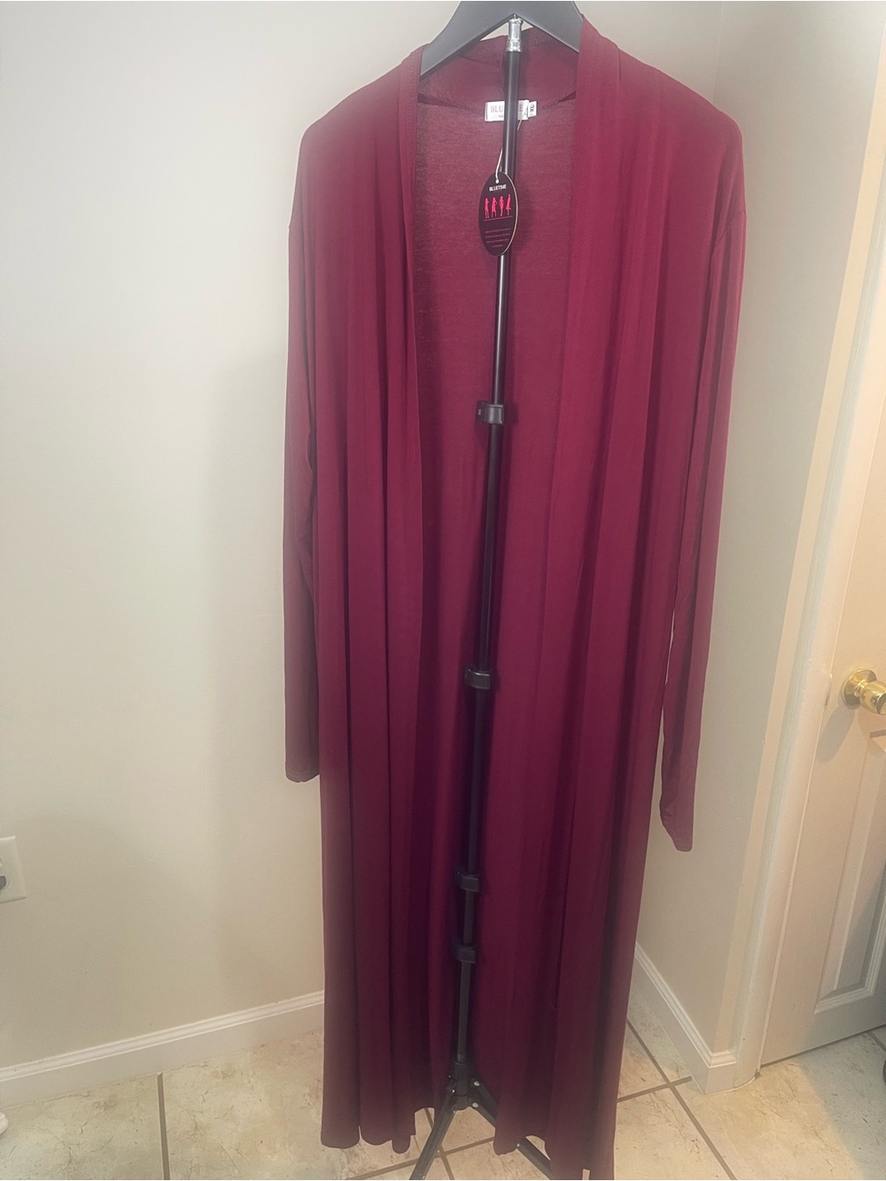 Long Open-Front Burgundy Duster Cardigan - Unbranded